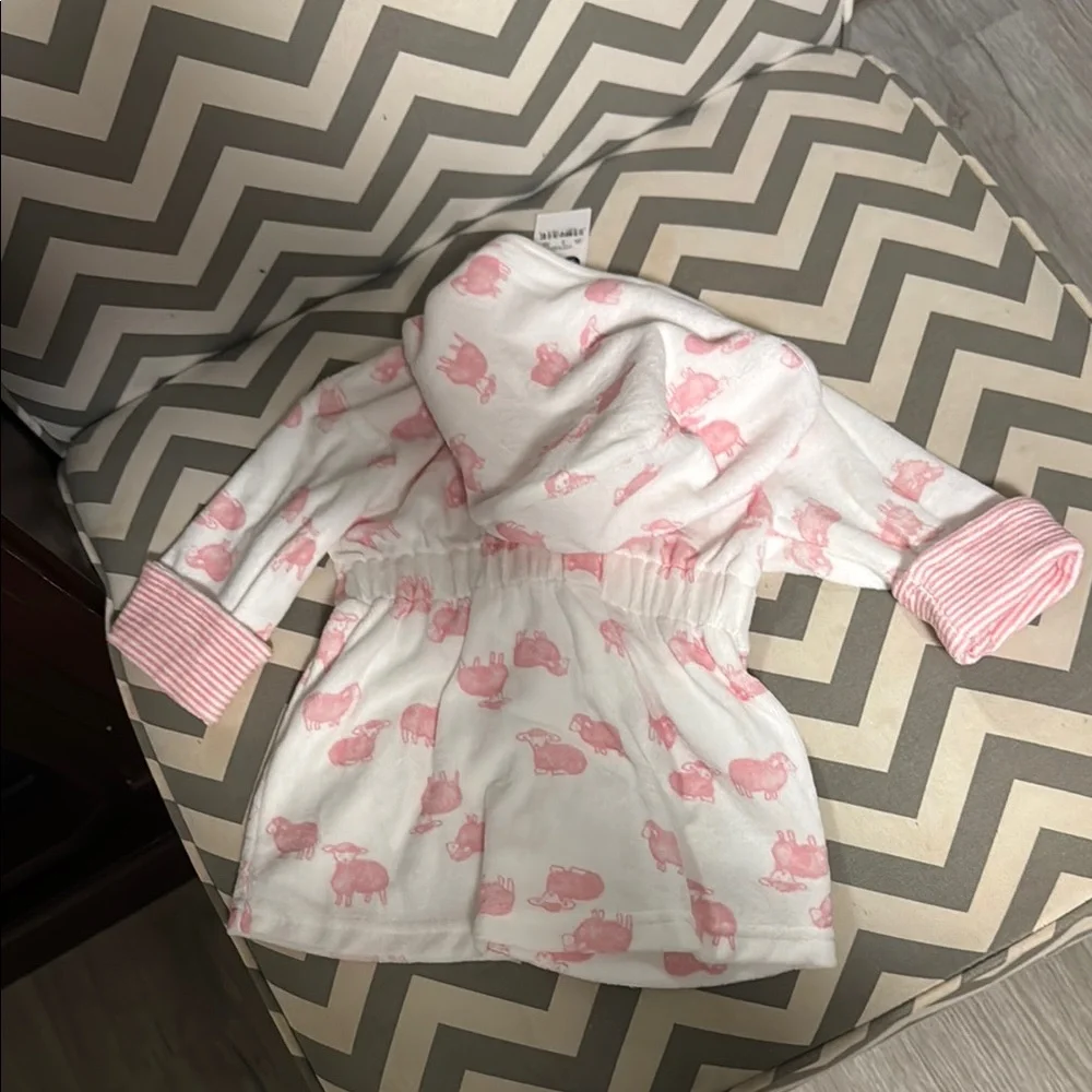 Carter's White and Pink Elephant Hooded Baby Bathrobe